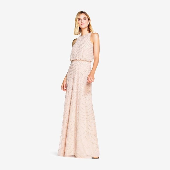 Adrianna Papell Dresses & Skirts - NEW Adrianna Papell Beaded Halter Blush Pink Gown Formal Dress 4 NEW Art Deco